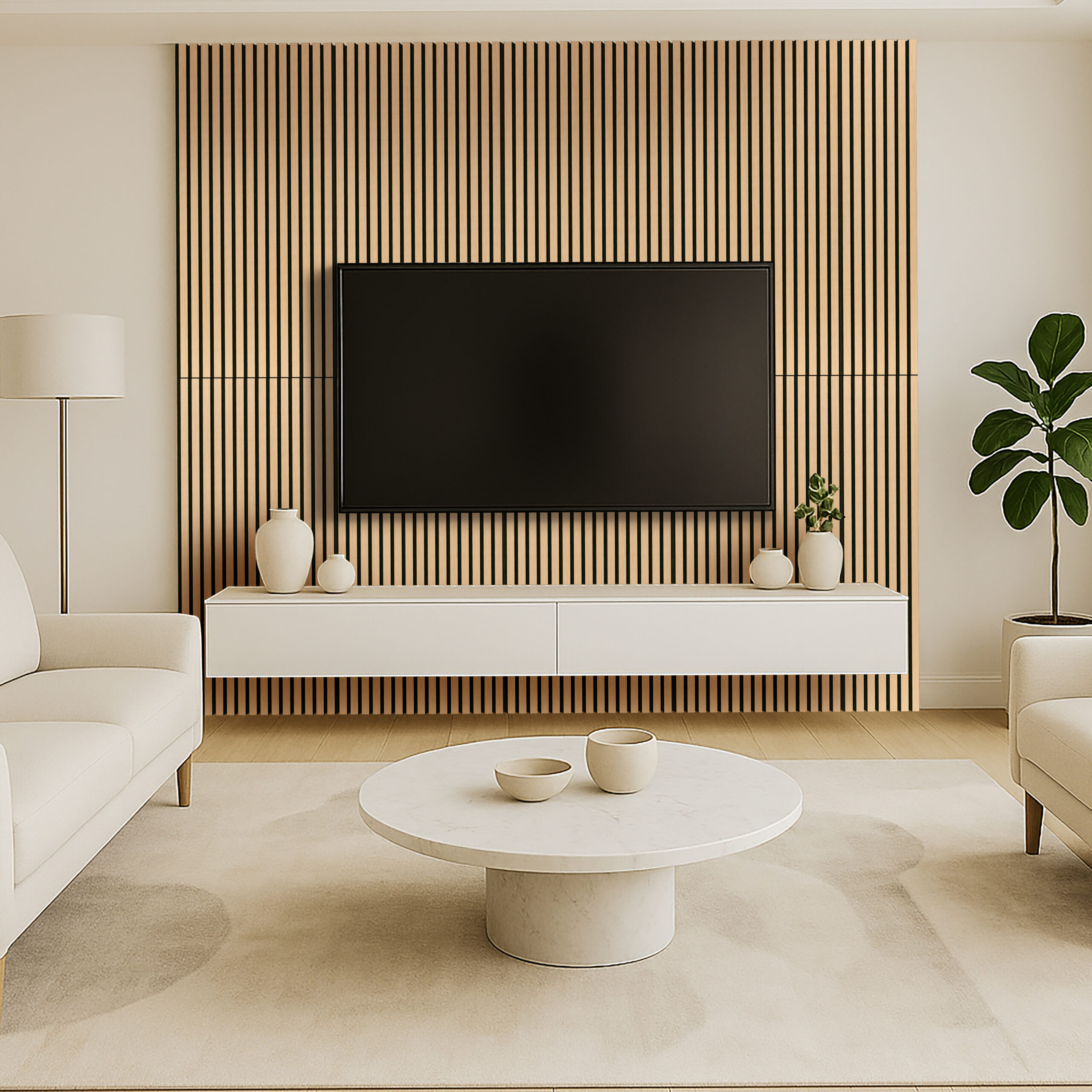 Harmony Almond 24X48 Acoustic Wood Slat Panel